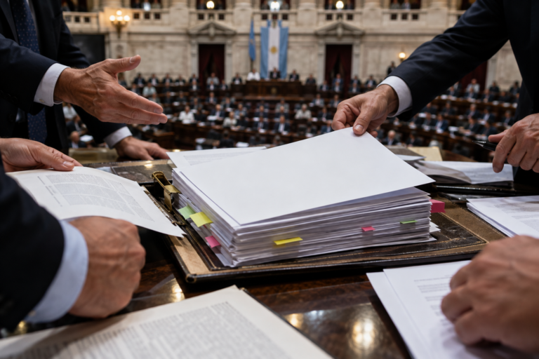 Manos que se pasan pilas de expedientes en el recinto de la Cámara de Diputados